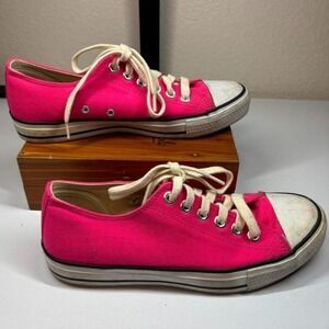 Hot Pink Canvas Low Top Sneakers Womens Size 8 Lace Up Comfort Shoes Skater